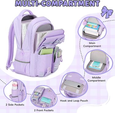 Шкільний рюкзак Tanou для дівчаток, водонепроникний, з ручкою-телескопом, візерунок 'каваї', 9-16 років (фіолетовий)