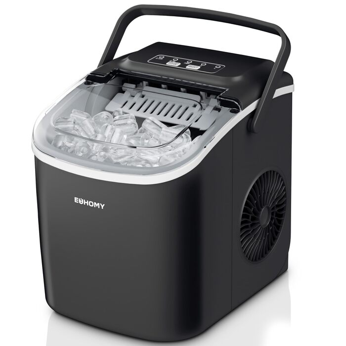 Машина для приготування льоду EUHOMY 12 кг, чорна. Швидке приготування, портативна, самоочищення.