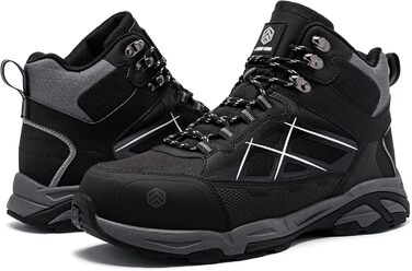 Черевики безпеки LARNMERN для чоловіків та жінок, SRC, антистатичні, з металевим носком, захист від проколів, легкі, комфортні, дихаючі, 49 EU, чорний