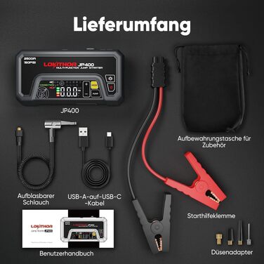 Пусковий пристрій LOKITHOR JP400 Jump Starter Powerbank 2500A з компресором 150 PSI для автомобіля