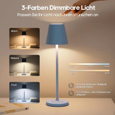 Світлодіодна настільна лампа 3-в-1 бездротова з акумулятором 5500mAh, регульована висота, димування, 3 кольори світла - USB лампа настільна металева водонепроникна сенсорна для дому та вулиці, комплект 2 шт. (Синій, 38.5x11.2x11.2 см)