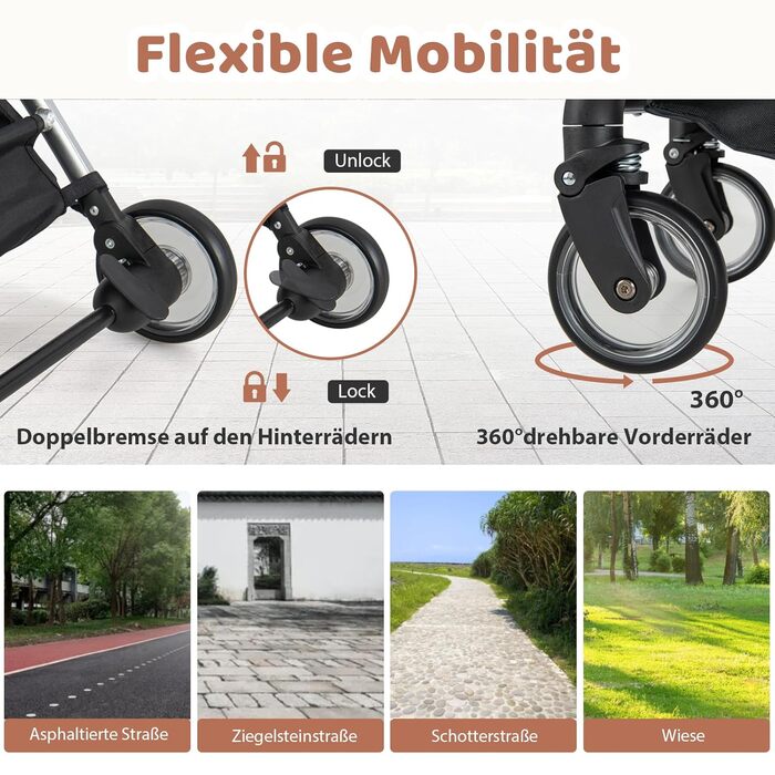 Візок для собак та котів COSTWAY 3 в 1, сірий | Складаний, до 15 кг | Знімний кошик, дощовик, телескопічна ручка, сітка-віконце