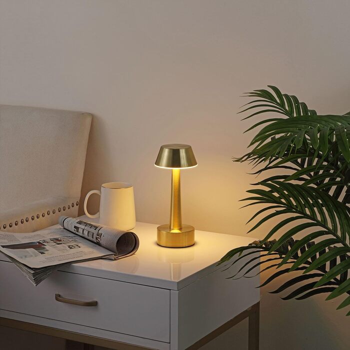 Бездротова лампа OCEST USB, акумуляторна настільна лампа для дому та саду, 3 кольори, сенсорне регулювання яскравості, золота