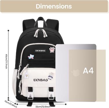 Шкільний рюкзак Tanou для дівчаток, підлітків, 3-7 клас, велика місткість, легкий нейлон, чорний