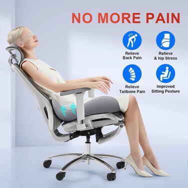 Подушка для офісного крісла Benazcap: ергономічна, з піною Memory Foam, для підтримки попереку, сіра, велика