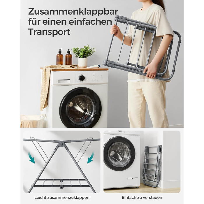 SONGMICS Сушарка для білизни складна, металева, 2-х крила, 44 x 101 x 54 см, білий (Taubengrau)