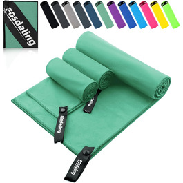 Набір з 3-х мікрофібрових рушників (великий 160x80 см та 2 маленькі 80x40 см), швидковисихаючі, для фітнесу та спорту, пляжні, для душу, спортивні та туристичні (трав'яно-зелені)