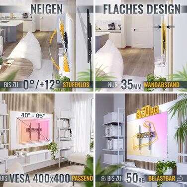 Кронштейн для телевізора RICOO R17 40-100 дюймів, настінний, до 100 кг, VESA 200x200 - 700x400, похилий