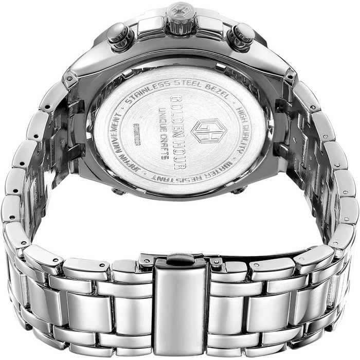 Чоловічий годинник з хронографом: сталевий, водонепроникний, з датою та будильником, аналогово-цифровий дисплей, срібно-чорний