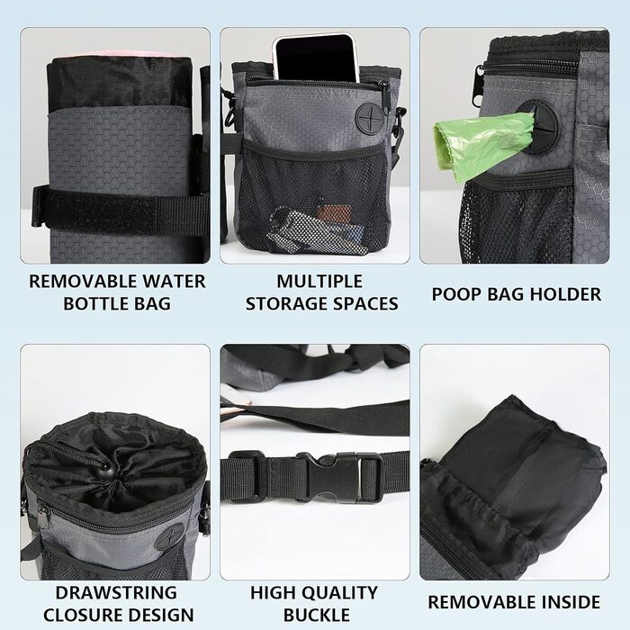 Сумка для ласощів для собак SLSON з портативним мискою, сумка-переноска для води, сумка для дресирування цуценят з регульованим ремінним та плечовим ременем для прогулянок та подорожей