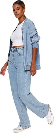 Джинси жіночі Trendyol прямого крою з високою талією, блакитний (44)