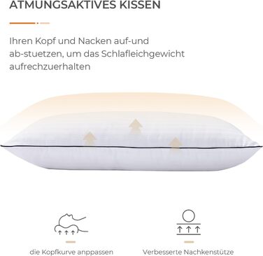 Sweetnight Pillow 80x80 2-Pack, 1300g Microfiber Pillow, Soft and Supportive Neck Pillow for All Sleeping Positions, Breathable 100% Cotton Cover, Öko-Tex Certified White 80 x 80 cm 2-Pack Striped Design 2