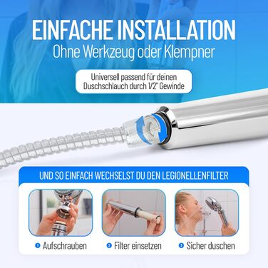 Фільтр для душу від легіонели Legionellenfilter Safety Chrome - сертифікований, миттєвий захист, висока якість