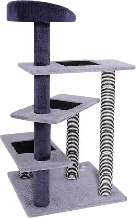 Драбина для котів Lionto з 3 платформами та затишним лежанкою, висота 100 см, котячий будиночок з сизалевим мотузком та м'яким плюшем, підходить для кошенят та великих котів, ідеальний догляд за кігтями, сірий/світло-сірий