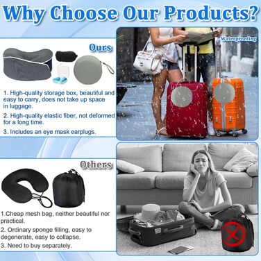 Подушка для шиї у літак, 360° - ергономічна подушка для подорожей з memory foam, набір для дорослих (з коробкою, маскою для очей та навушниками) чорного кольору