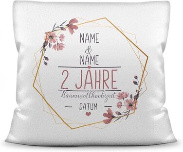 Pillow Wedding Day Cotton Wedding - Customize with Name & Date - 2 Years of Marriage, Wedding Gift, Anniversary, Engagement - Fluffy White Pillow, 40x40 cm | Personalized
