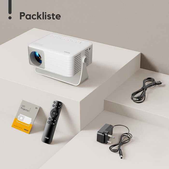 AKIYO O1 Міні проєктор: Автоматична корекція трапецеїдальних спотворень, 1080P, 360° обертів, 15000 люмен для домашнього кінотеатру, 50% зум, сумісність з USB/HDMI/TV Stick/Smartphone