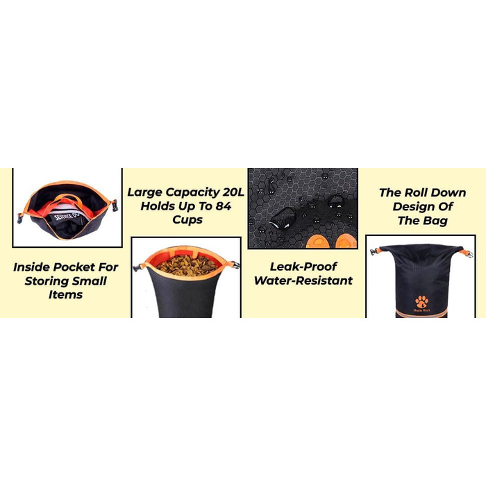 Контейнер для корму для собак, 11.8 кг, 20 л, чорний. Складаний, витримує воду, для подорожей, кемпінгу та дому