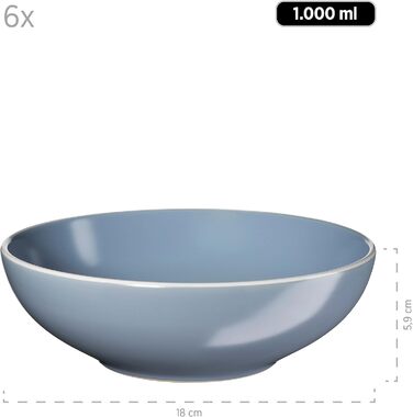 MÄSER 931844 Elissa Series Modern Dinnerware Set for 6 People in Blue with White Rim, 24-Piece Combination Service, Stoneware