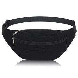 Поясна сумка через плече для чоловіків та жінок, стильна, 3 відділення на блискавці, для подорожей та активного відпочинку (Чорна)