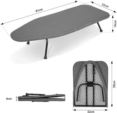 Відкидна прасувальна дошка з підставкою для праски, регульована по висоті, з антиковзними ніжками, компактна (сірий, 81 x 32 x 16 см)
