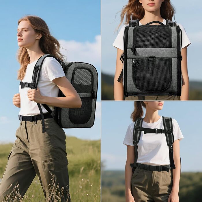 Рюкзак для собак та котів Apollo Walker - для маленьких тварин (2-15 кг), з підтримуючим каркасом, дихаючий, розширюваний, сірий