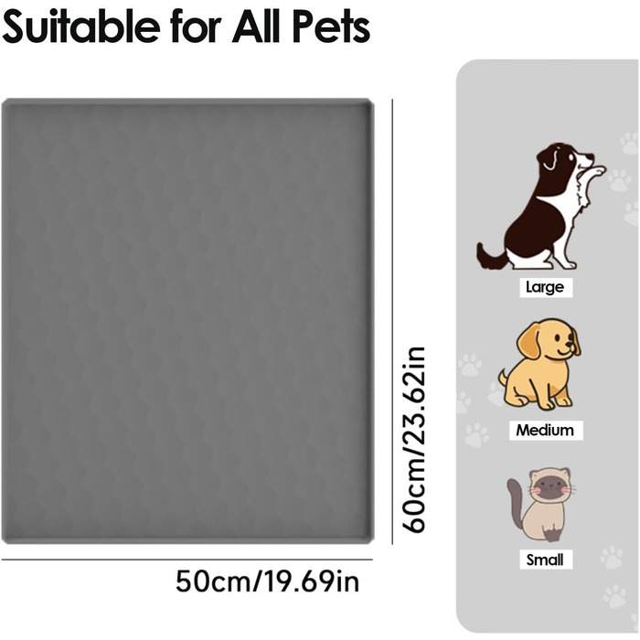 Килимок для годування собак, вологостійкий килимок під миску для тварин, великий силіконовий килимок 50 x 60 см з бортиком, захист від бруду, килимок для цуценят