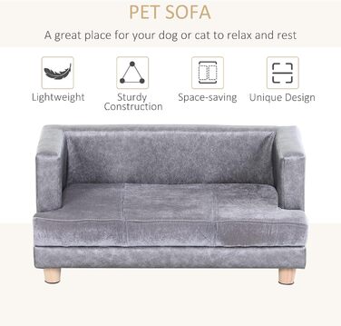 PawHut Собаче ліжко-диван для собак та котів з дерев'яним каркасом, плюшевий чохол, подушка з піною, 68 x 41 x 32 см