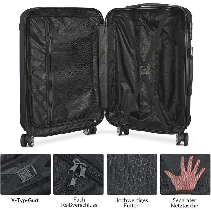 Набір валіз 3 шт. з жорстким корпусом, PC, легкі, міцні, з обертовими колесами на 360° та TSA замком (чорні смуги)