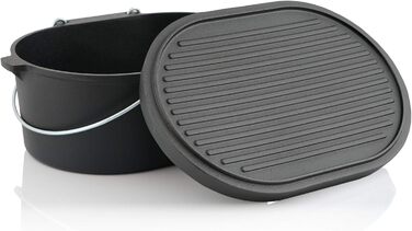 Чавунний казан BBQ-Toro Dutch Oven 9,3 л з кришкою, попередньо прожарений, без ніжок, чорний — каструля для запікання, тушкування, кухонний посуд