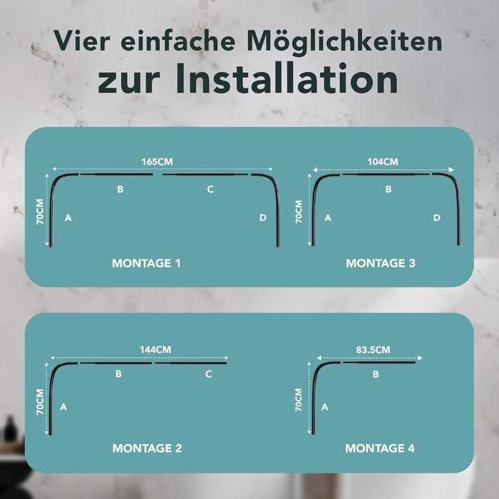 Штанга для душу Еріка L-подібної та U-подібної форми - 4-в-1 для ванни та душу - сталева з порошковим покриттям (чорна)