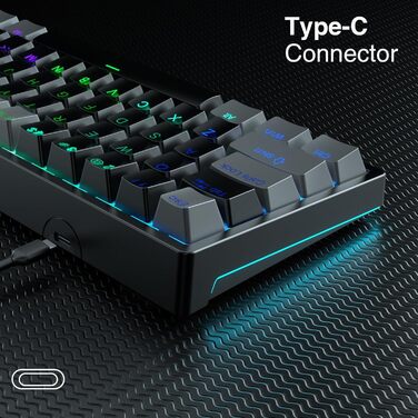 Механічна ігрова клавіатура AULA 60% з RGB-підсвічуванням, Hot-Swap, Type-C, блакитні перемикачі (чорно-сірий)