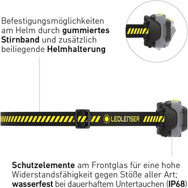 Налобний ліхтар Ledlenser HF4R Work 500 лм, водонепроникний IP68, з червоним світлом, акумуляторний, для outdoor та роботи, чорний/жовтий