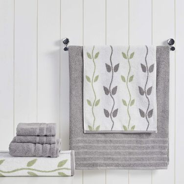 Amrapur Overseas Modern Threads Towel Set, 6-Piece, Dyed, Bio-Leaf Pattern, Jacquard/Solid, Ultra-Soft, 500 g/m², 100% Combed Cotton, Ash Grey