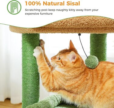 PAWZ Road Cat Tree, Multi-Tier Cat Tower with Sisal-Covered Scratching Post, Cozy Cat Condo, and Large Cat Perch for House Cats (Green)