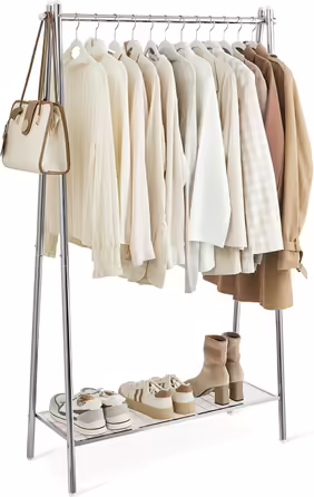 SONGMICS Clothes Rack, Coat Rack, Wardrobe, Clothes Storage, Steel Frame, with Rod and Shelf, 33.5 x 92.5 x 153 cm, for Bedroom, Hallway, Laundry Room, White HSR023W01 (Silver)
