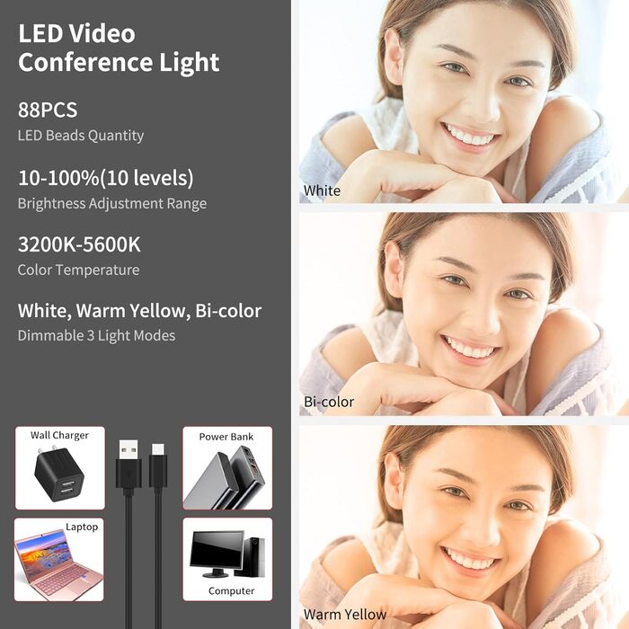 LED-відеолампа Newmowa NMW-80AI для селфі, TikTok, відеоконференцій та макіяжу, з датчиком світла