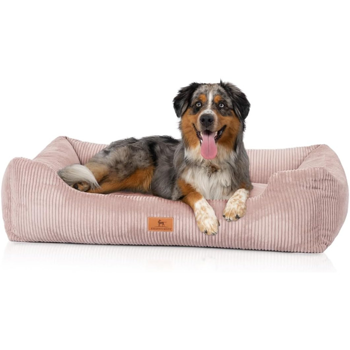 М'яке собаче ліжко Knuffelwuff Olivia з тканини Cord, 85 x 63 см, рожеве, знімний чохол, для собак великих, середніх та маленьких порід