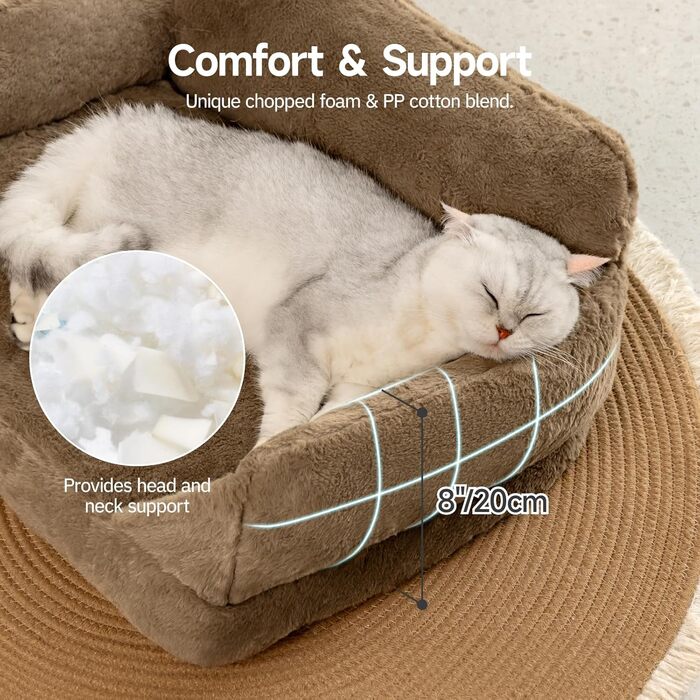 MEWOOFUN Cat Cave Cat Bed for Indoor Cats, Cute Kitten Bed Pet Sofa with Removable, Washable Cover and Anti-Slip Bottom for Small Dogs (White, ) (M, Brown)