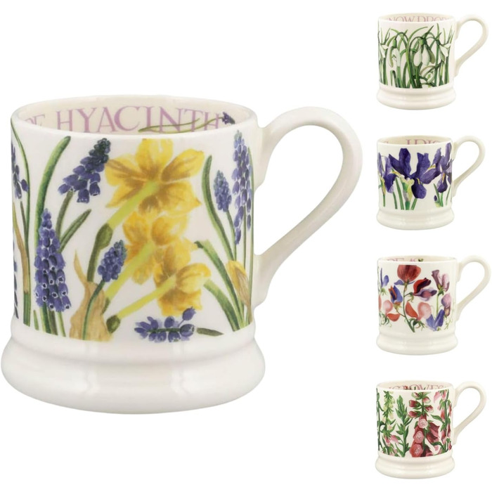 Emma Bridgewater 1/2 Pint Ceramic Coffee Mug Large Stoneware, Cappuccino, Latte, Coffee, Teacup Beautiful Mugs, Birthday Gift Coffee Mug a-Tete & Grape Hyacinth, Ceramic