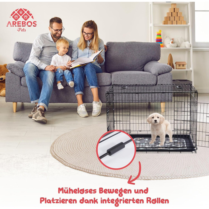 Клітка для собак Arebos 77,5 x 53 x 59 см | Транспортна переноска для собак, складана | Чорна клітка для собак | Клітка для собак з 2 дверцятами