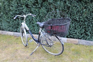 Корзина для велосипеда для перевезення багажу з лози та металевою сіткою, з подушкою, чорна, XL або XXL. Підходить для собак та інших тварин. Розміри XXL: 60 x 40 x 50 см.