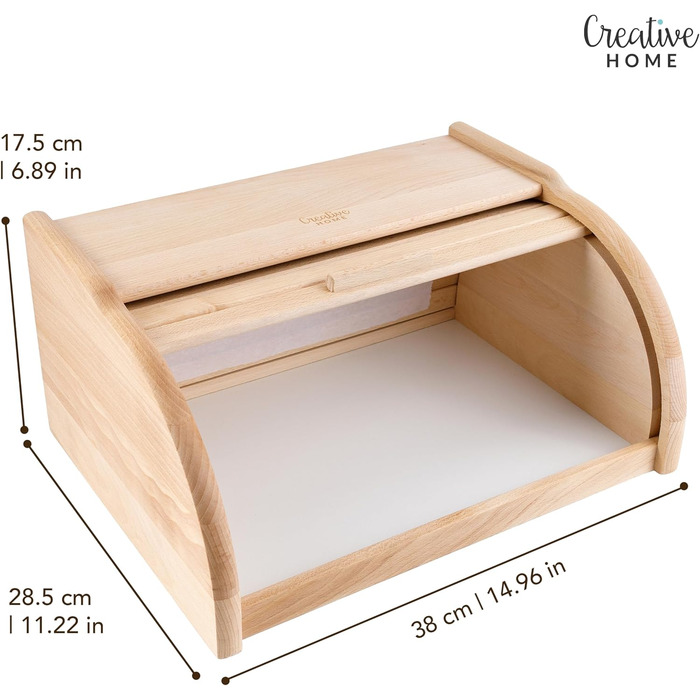 Дерев'яний хлібний ящик Creative Home | 38 x 28,5 x 17,5 см | Для хліба, булок, випічки | З відкидним кришкою | Натуральний хлібний контейнер для кухні