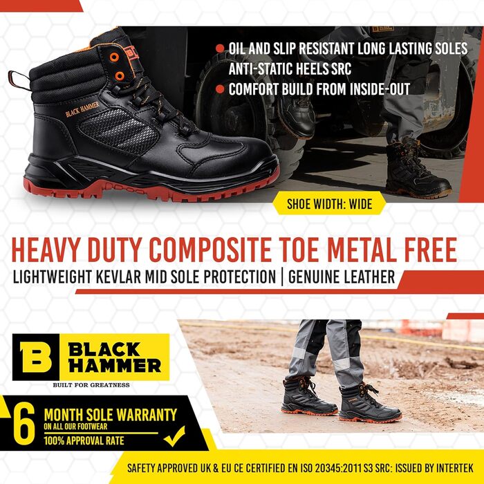 Чоловіче робоче взуття Black Hammer 8844Sicherheitsschuh, чорний, 42 EU