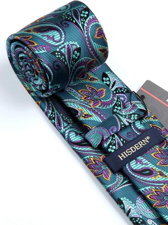 Кравка для чоловіків HISDERN: комплект краватки та нагрудного хустинки з патерном пейслі, формальний стиль, класичний дизайн, аква/фіолетовий колір