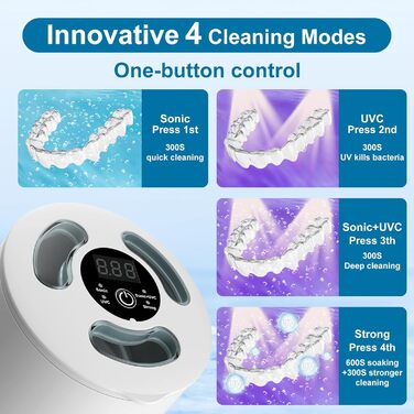 Ультразвуковий очищувач для кап, з УФ-стерилізацією 45 кГц, 4 режими - для кап, брекетів, елайнерів (білий)