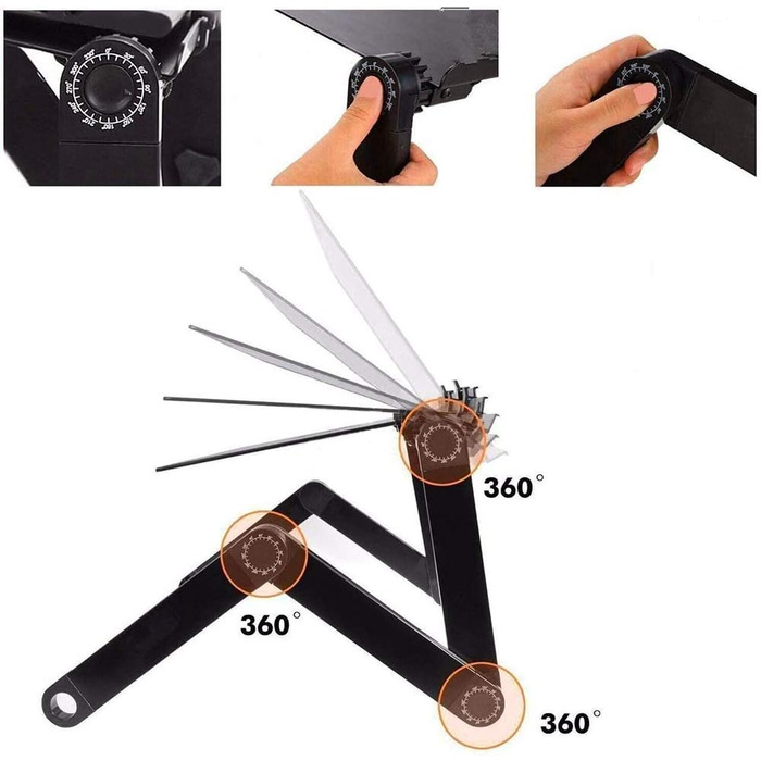 Стіл для ноутбука в ліжко, комп'ютерний стіл, лапдеск, складний стіл для ліжка, регульований кут 360°, знімний, портативний, для книг (чорний)