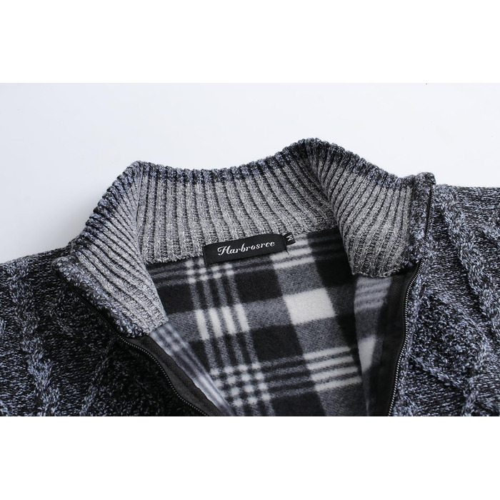 Чоловіча в'язана кофта-кардиган з коміром-стійкою та скандинавським візерунком. Тепла флісова куртка для чоловіків, XXL, темно-сірий