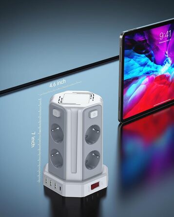 Многорозетка Sameriver з 4 USB, 8 розеток, захистом від перенапруги, вимикачем, 2м, білий