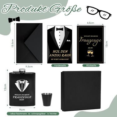 Фляга для друга нареченого з гравіюванням, 8oz, чорна, з 4 стаканчиками та воронкою, подарункова коробка, нержавіюча сталь, для весілля